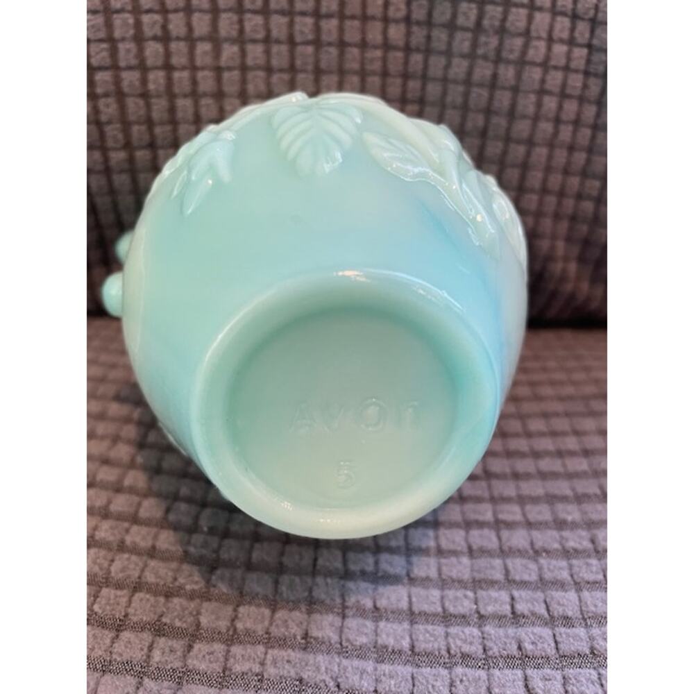 Vintage Avon Victorian Style Small Pitcher Jade Green Blue Milk Glass - Picture 3 of 3